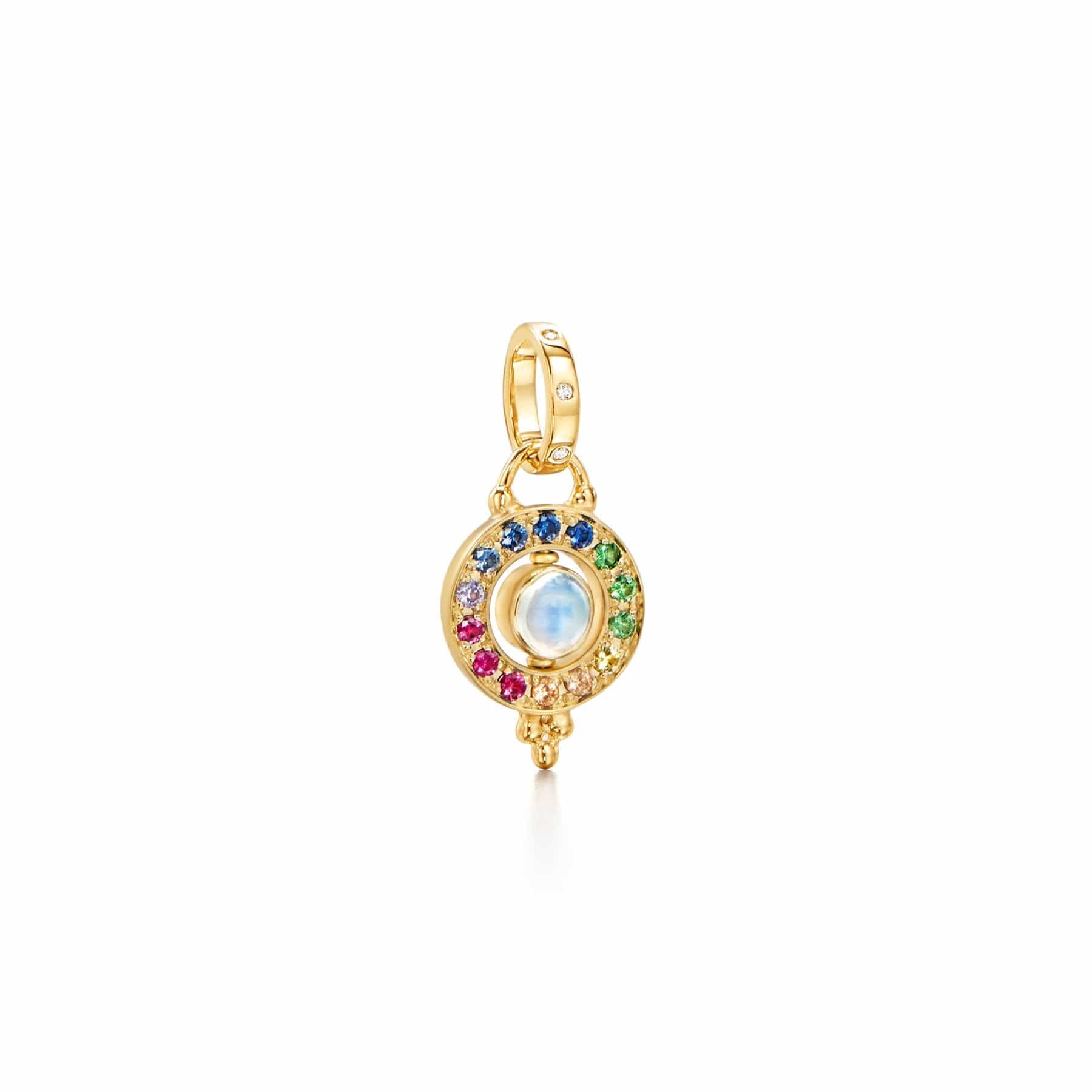 18K Yellow Gold Moonstone with Multi Stone Pendant