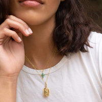 18K Yellow Gold Green Enamel and Emerald Cross Necklace