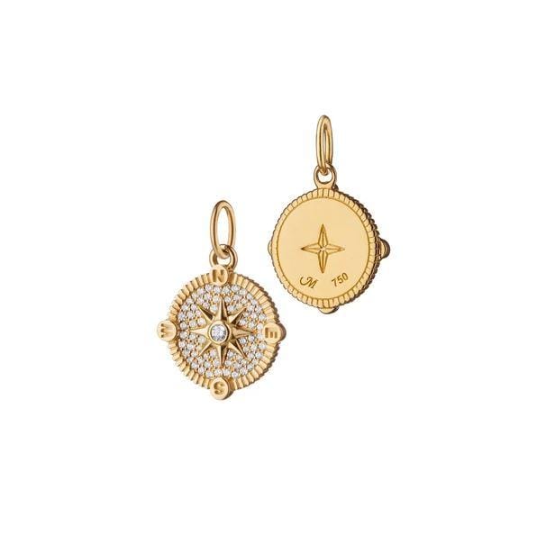 18K Yellow Gold Diamond Compass Charm
