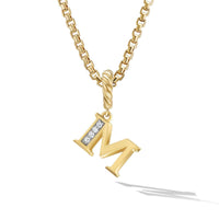 Pavé M Initial Pendant in 18K Yellow Gold with Diamonds