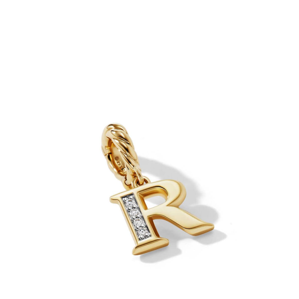 Pavé R Initial Pendant in 18K Yellow Gold with Diamonds