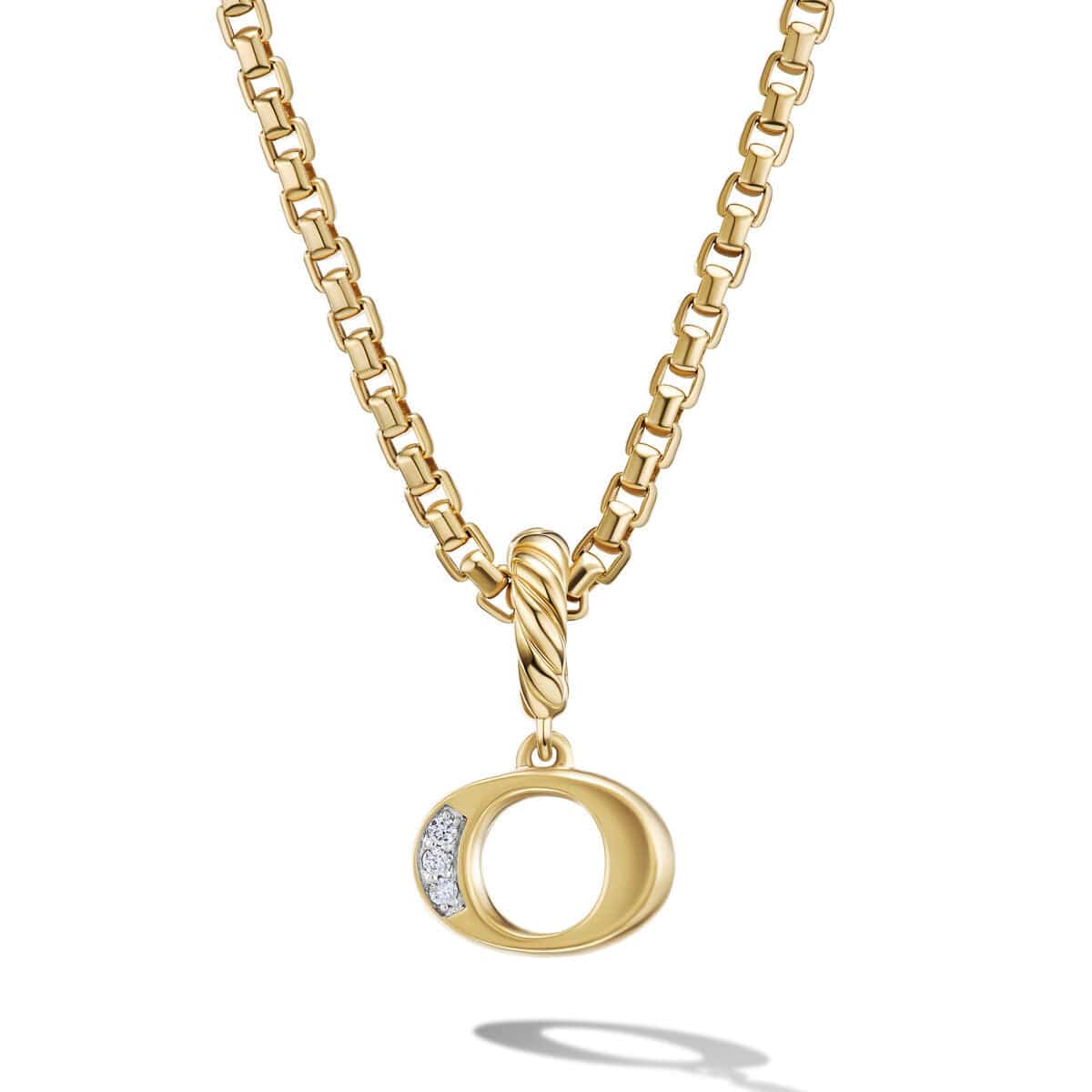 Pavé O Initial Pendant in 18K Yellow Gold with Diamonds