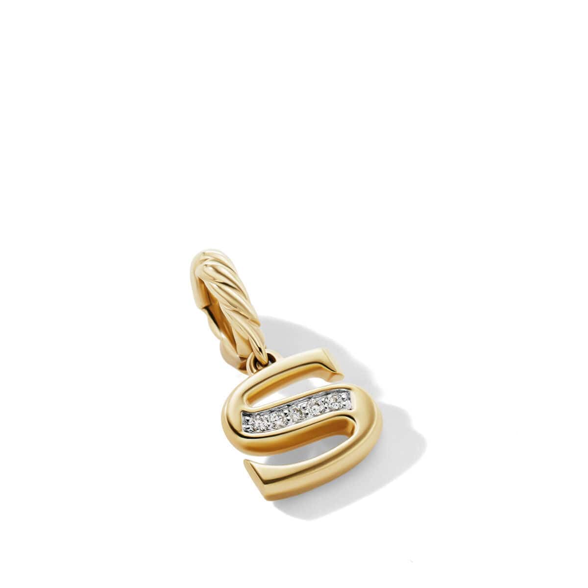 Pavé S Initial Pendant in 18K Yellow Gold with Diamonds