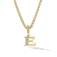 Pavé E Initial Pendant in 18K Yellow Gold with Diamonds