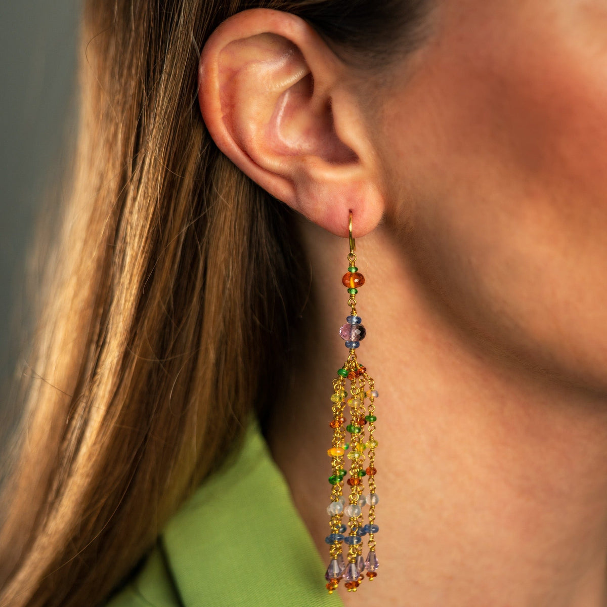 Mallary Marks 22K and 18K Yellow Gold Multi Gemstone Tassel Drop Earrings