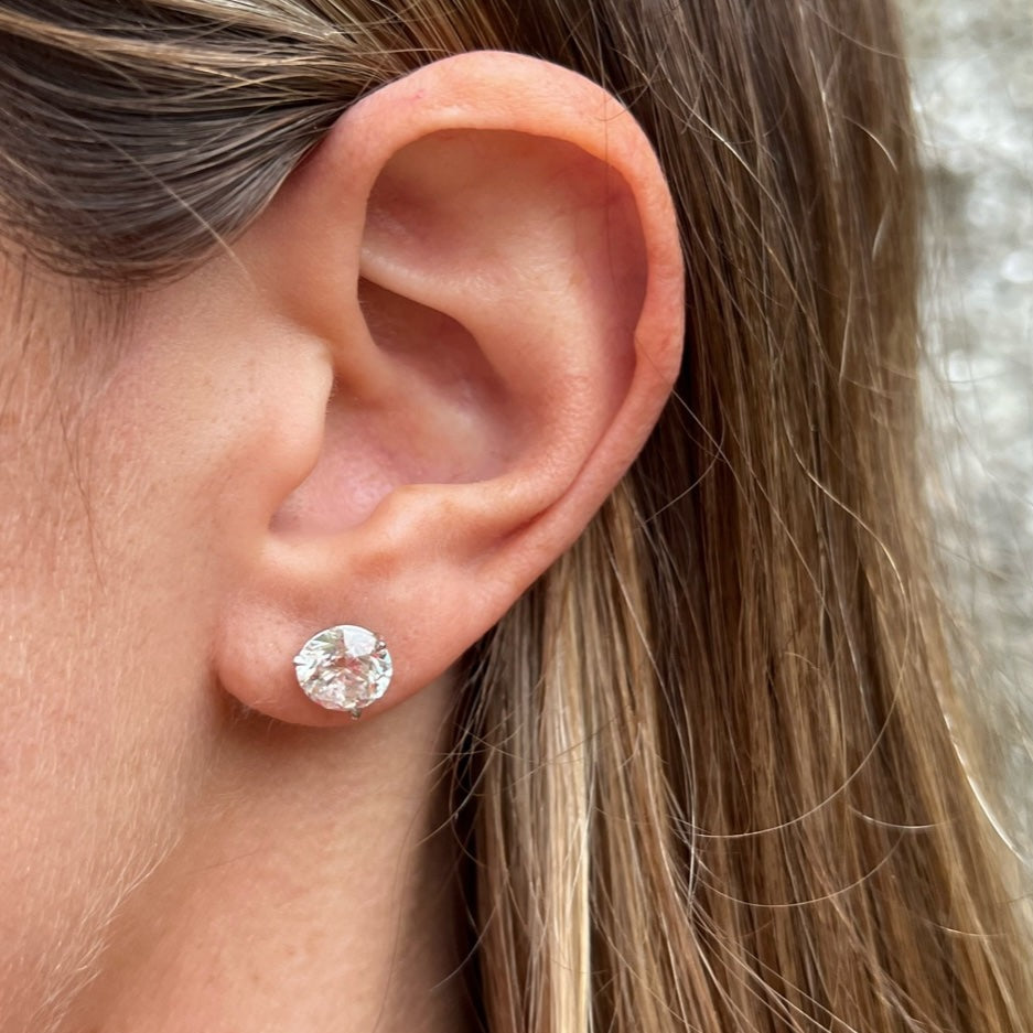 14K White Gold 3 Prong 4CTW Diamond Stud Earrings