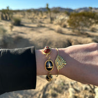 Christina Alexiou 14K Yellow Gold Agate and Carnelian Scarab Bracelet