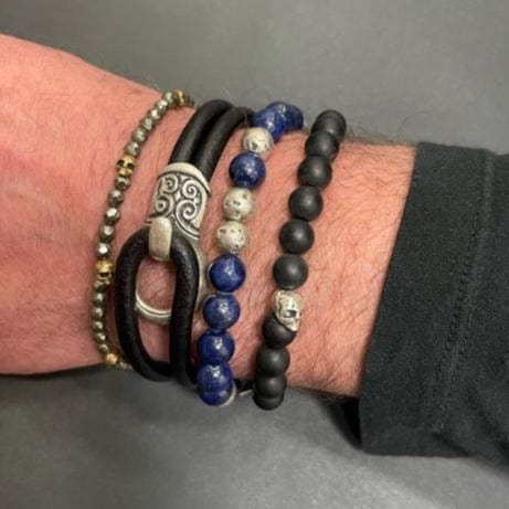 Sterling Silver Distressed Bead with Lapis Bracelet