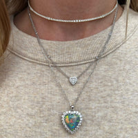 18K White Gold Heart Cluster Diamond Necklace