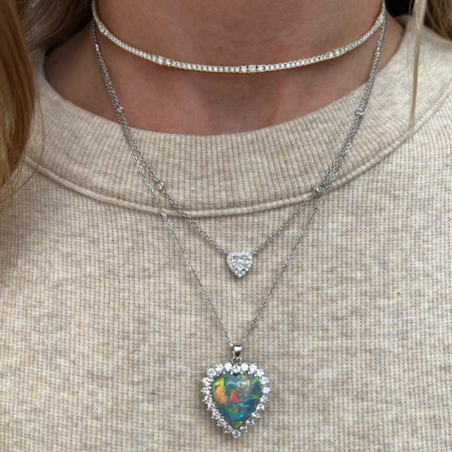 18K White Gold Heart Cluster Diamond Necklace