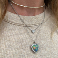 18K White Gold Estate Black Opal and Diamond Heart Pendant