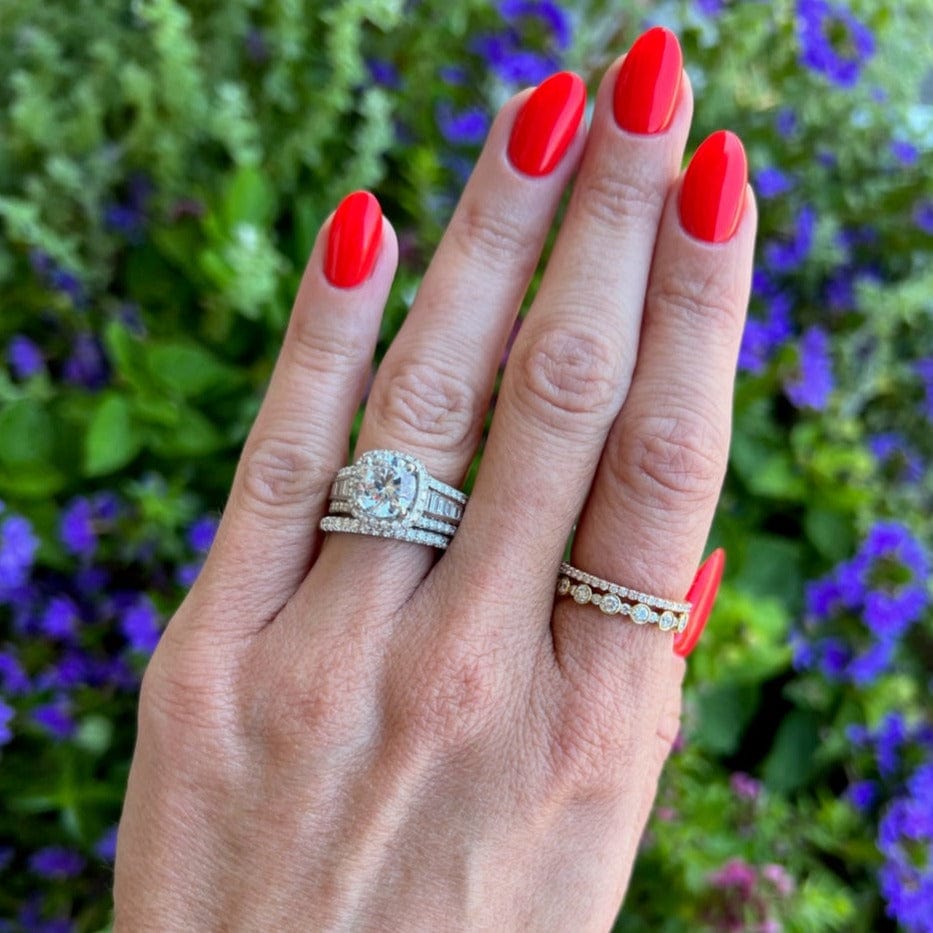 Platinum 3 Row Baguette Diamond Halo Engagement Ring Setting