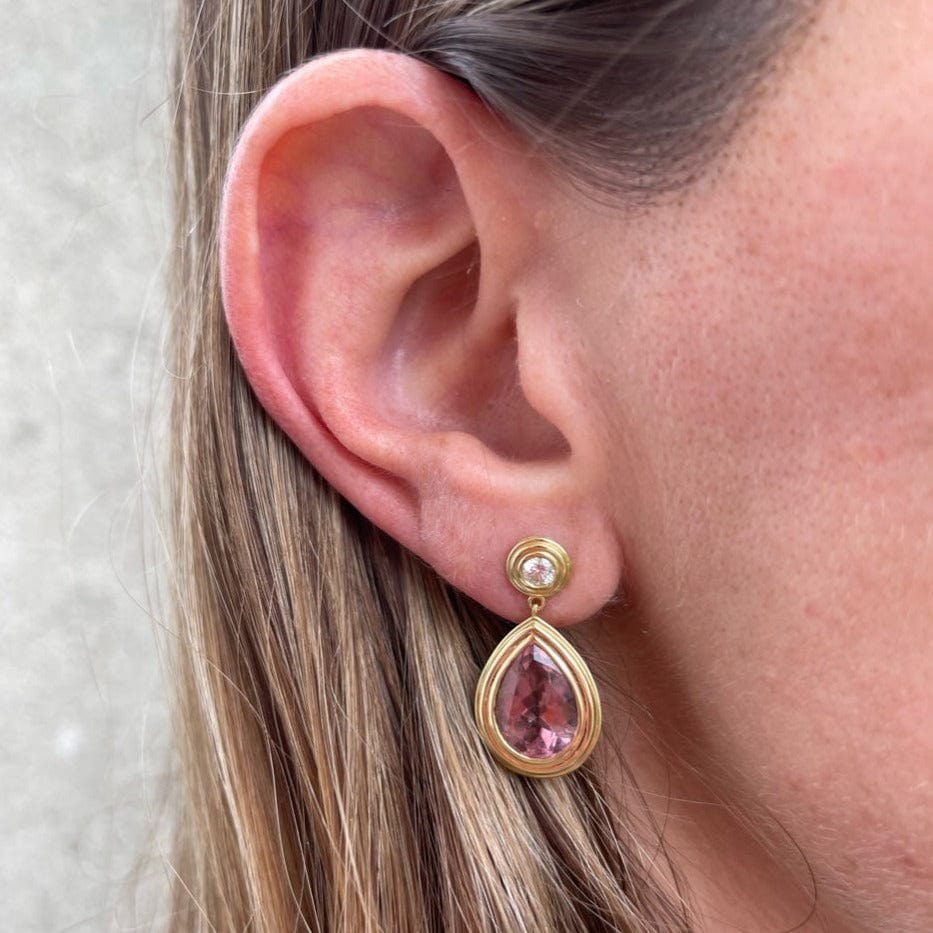 18K Yellow Gold Pear Shape Tourmaline Drop Earrings