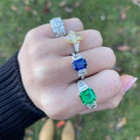 Platinum 3 Row Emerald Cut Diamond Band