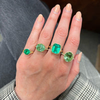 18K Yellow Gold Round Emerald Diamond Halo Ring