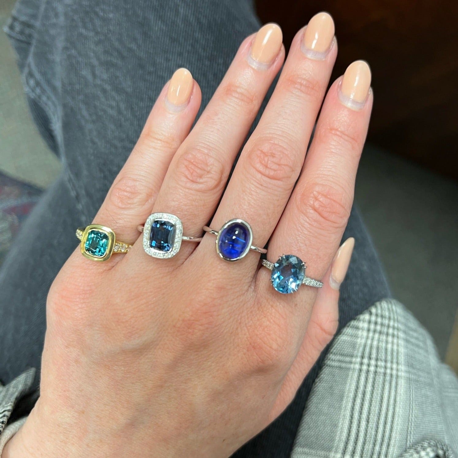 18K White Gold Blue Spinel Diamond Halo Ring