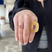 18K Rose Gold Pink Spinel Diamond Disc Ring