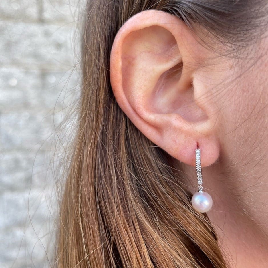 Mikimoto 18K White Gold Akoya Cultured Pearl Lever Back Earrings