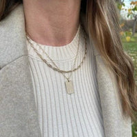 14K Yellow Gold Pave Diamond Dog Tag Pendant