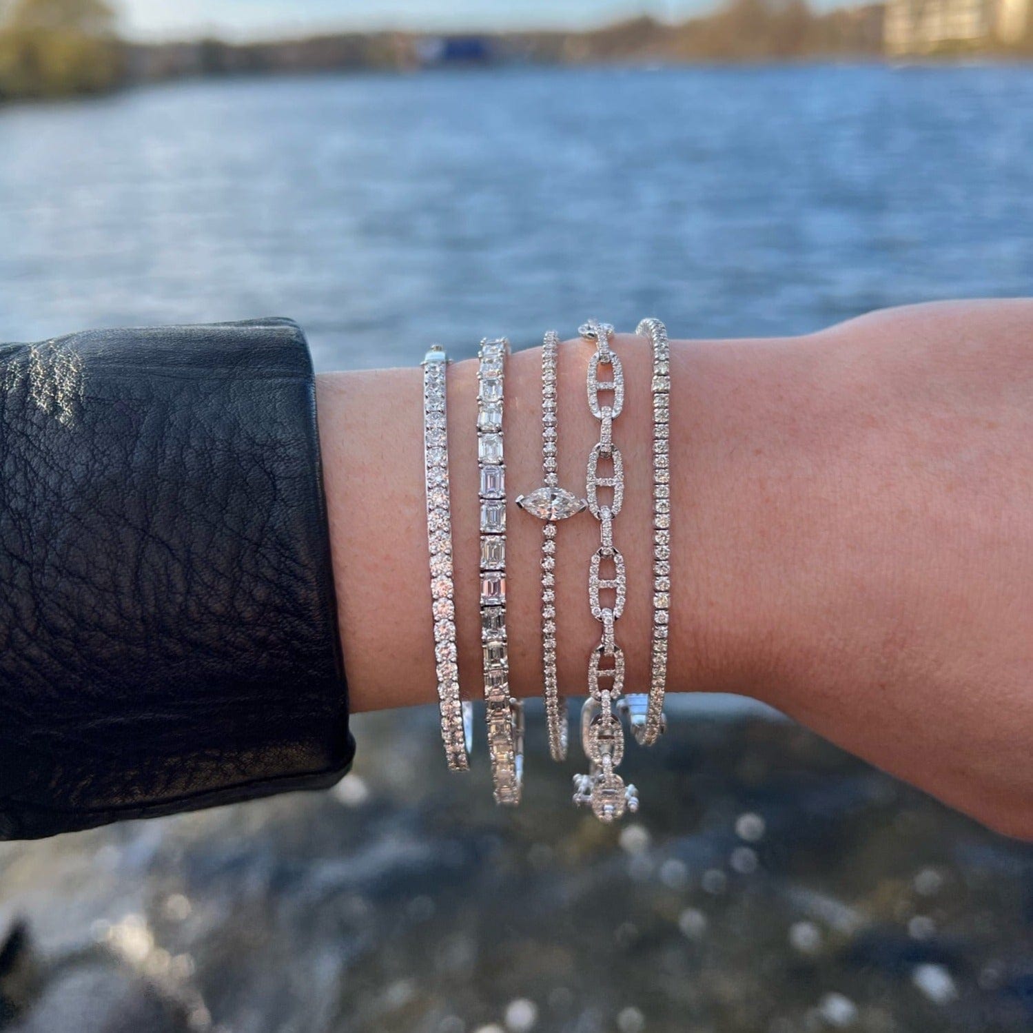 18K White Gold Marquise Shape Diamond Tennis Bracelet