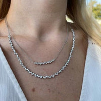 Penny Preville 18K White Gold Diamond Cluster Curve Bar Necklace