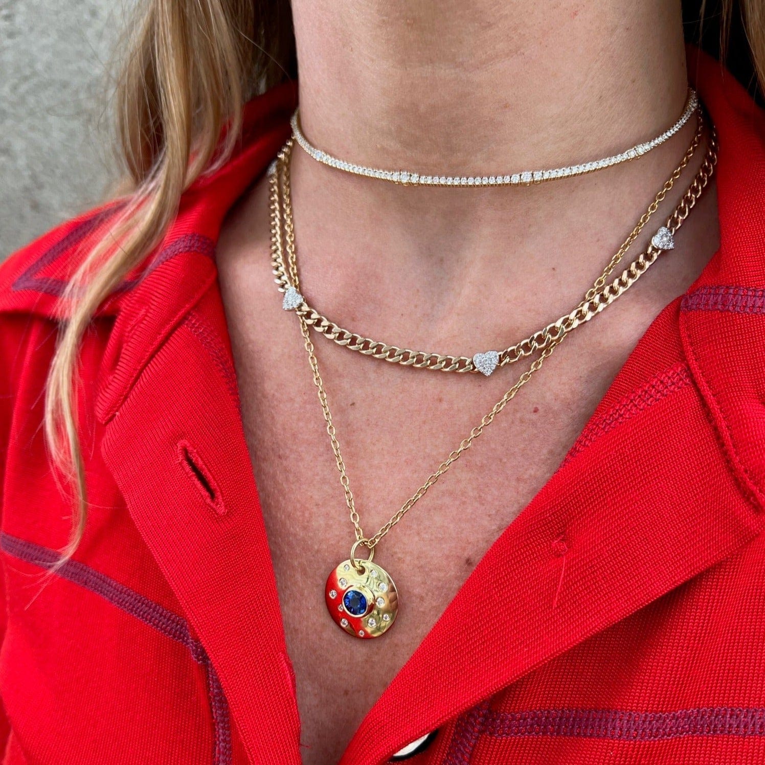 18K Yellow Gold Bezel Set Sapphire Disc Pendant