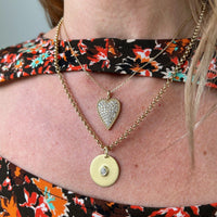 14K Yellow Gold Curb Link Pave Heart Pendant