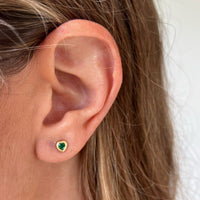 18K Yellow Gold Heart Shaped Emerald Stud Earrings
