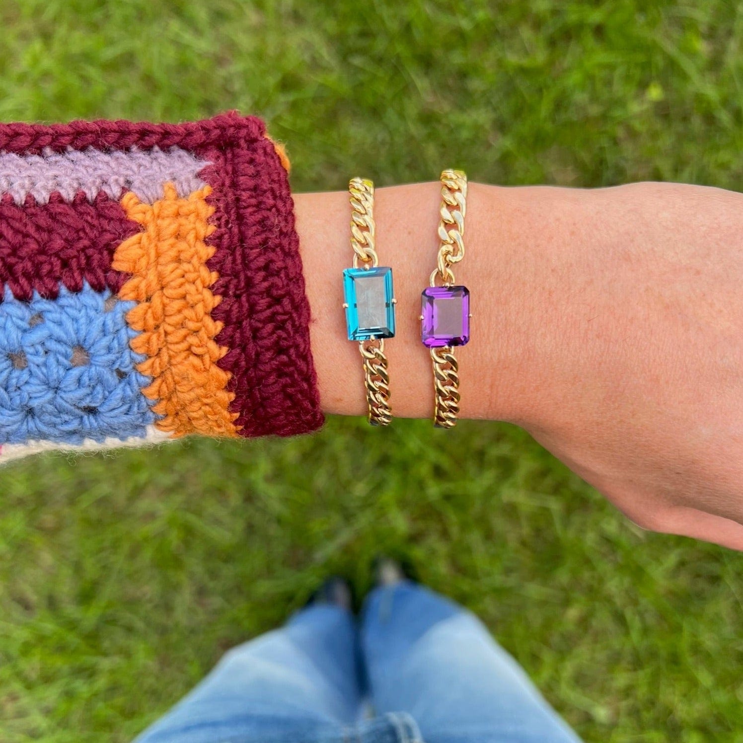 18K Yellow Gold Amethyst Curb Link Bracelet