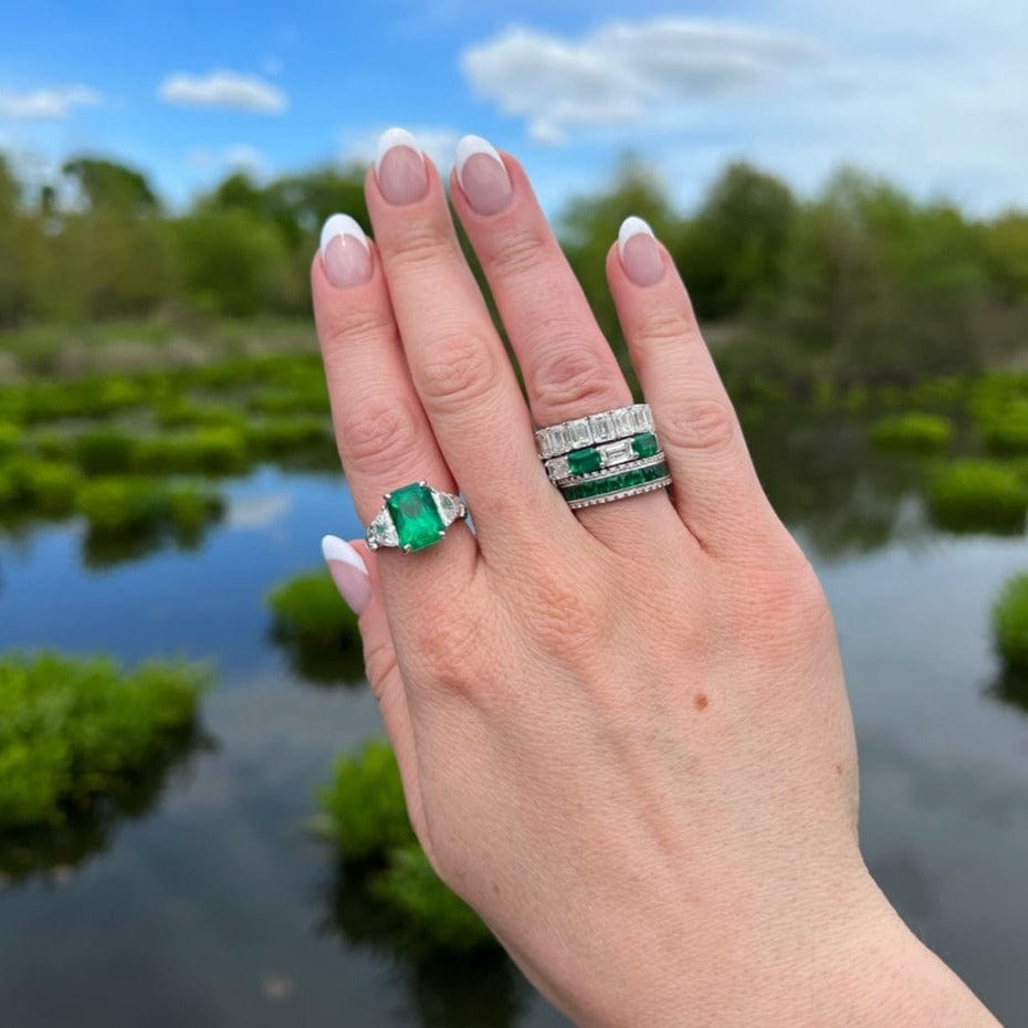 Platinum Emerald and Diamond Ring