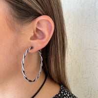 Titanium Twist Diamond Hoop Earrings
