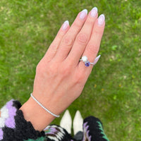 Platinum 2 Stone Diamond and Sapphire Ring