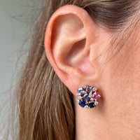 Penny Preville 18K Rose Gold Multi Sapphire and Diamond Stud Earrings