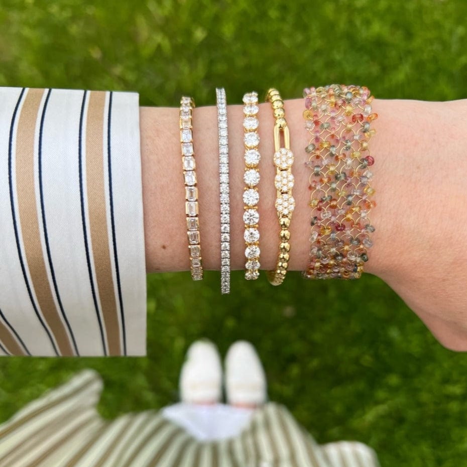 18K Yellow Gold 3 Diamond Station Stretch Bracelet
