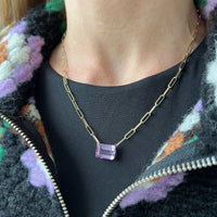 18K Yellow Gold Amethyst Paperclip Chain Necklace