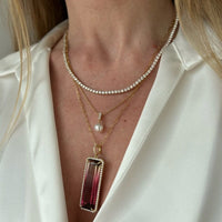 Mikimoto 18K Rose Gold White South Sea Pearl and Diamond Necklace