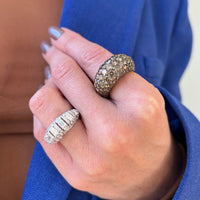 18K White Gold Pave Champagne Diamond Dome Ring