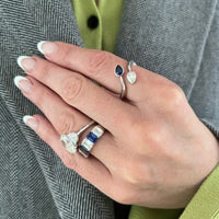 Platinum 7 Stone Emerald Cut Sapphire and Diamond Band