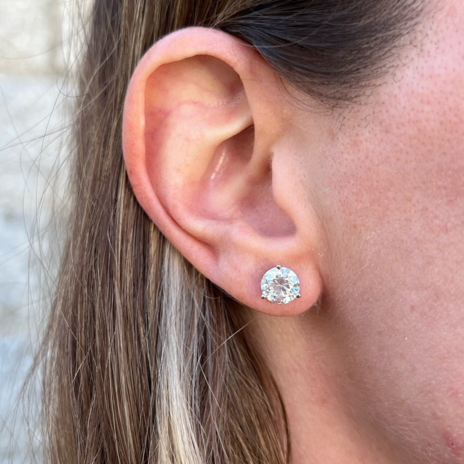 14K White Gold 3 Prong Diamond Stud Earrings