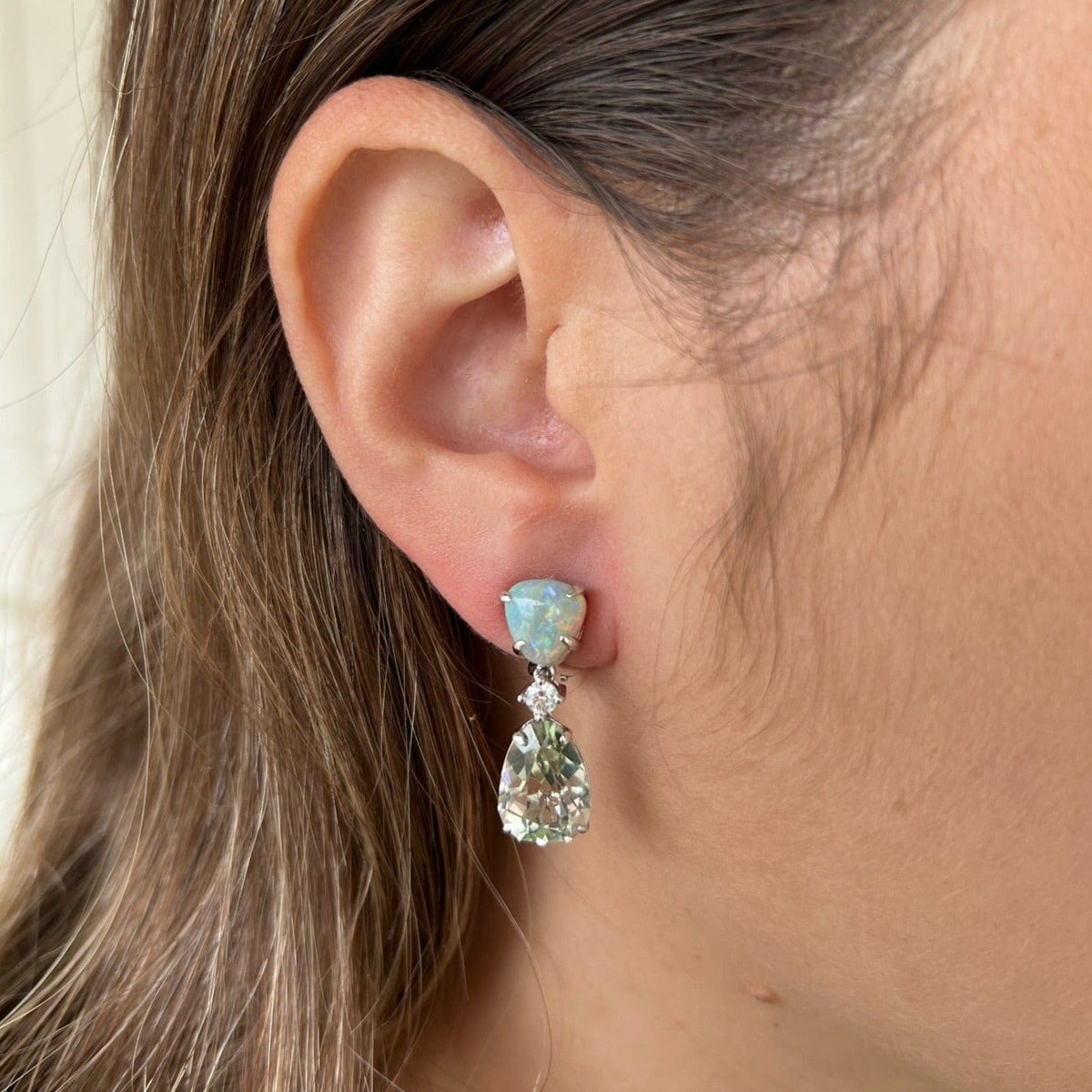 Platinum Bi-Color Tourmaline and Opal Drop Earrings