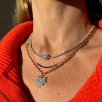 18K White Gold Oval Center Diamond Line Necklace