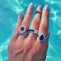 18K White Gold Half Sapphire Half Diamond Eternity Band