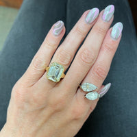 18K Yellow Gold Bezel Set Emerald Diamond Engagement Ring