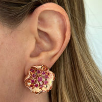 14K Rose Gold Estate Ruby Flower Earrings