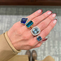 Platinum 3 Stone Aquamarine Diamond Ring