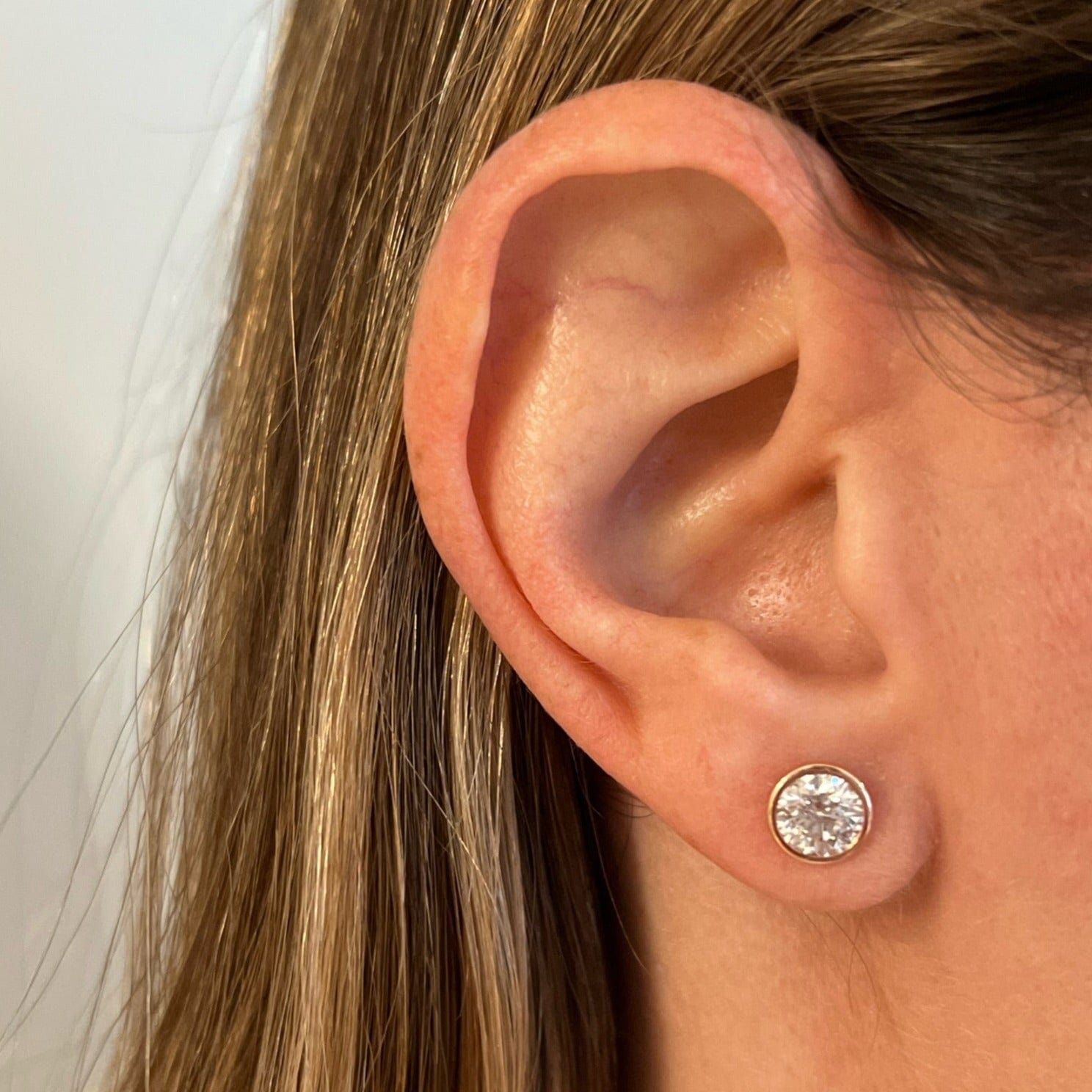 14K White Gold Bezel Set Diamond Stud Earrings
