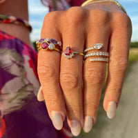 18K Yellow Gold Pink Purple Sapphire Diamond Ring