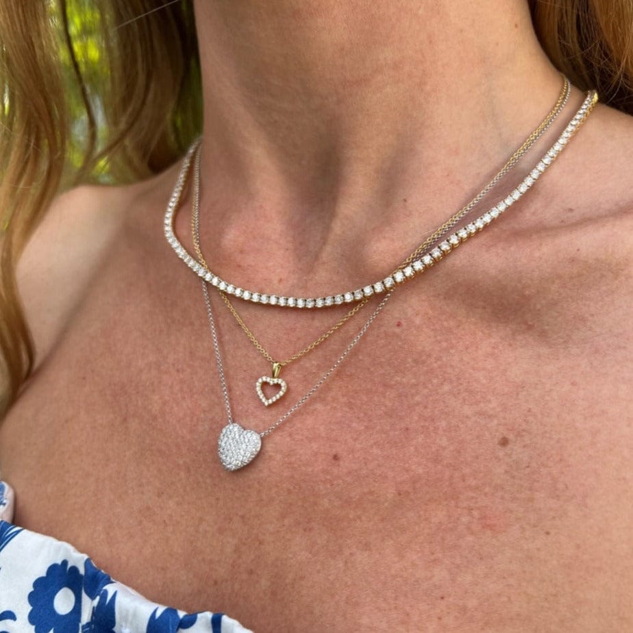 18K White Gold Pave Diamond Heart Necklace