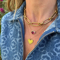 14K Yellow Gold Single Diamond Heart Medallion Pendant