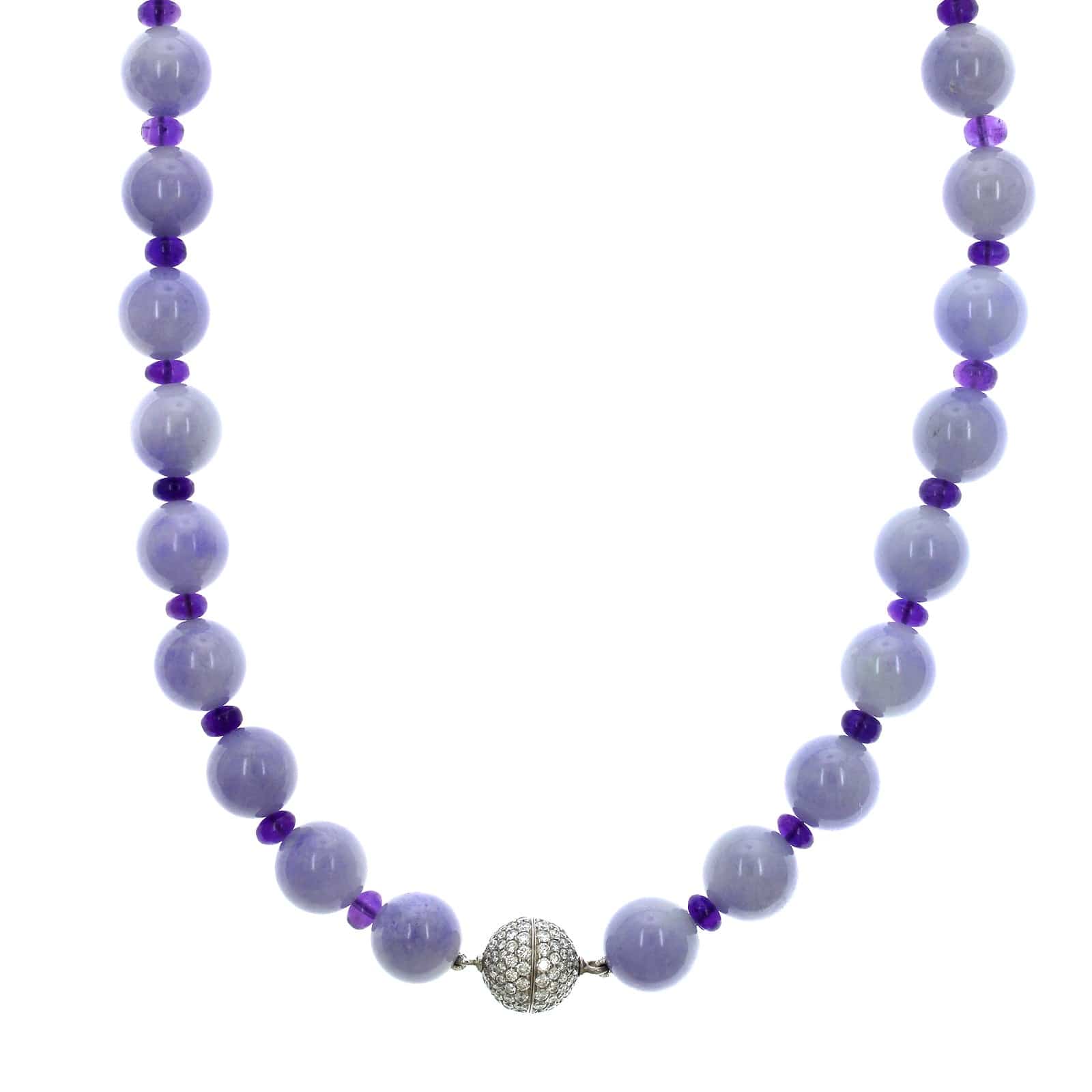 Platinum Lavender Jade and Amethyst Bead Necklace